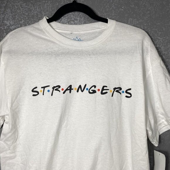 Altru funny white “Strangers” (spoof of Friends) short sleeve t-shirt. size M - Picture 3 of 7